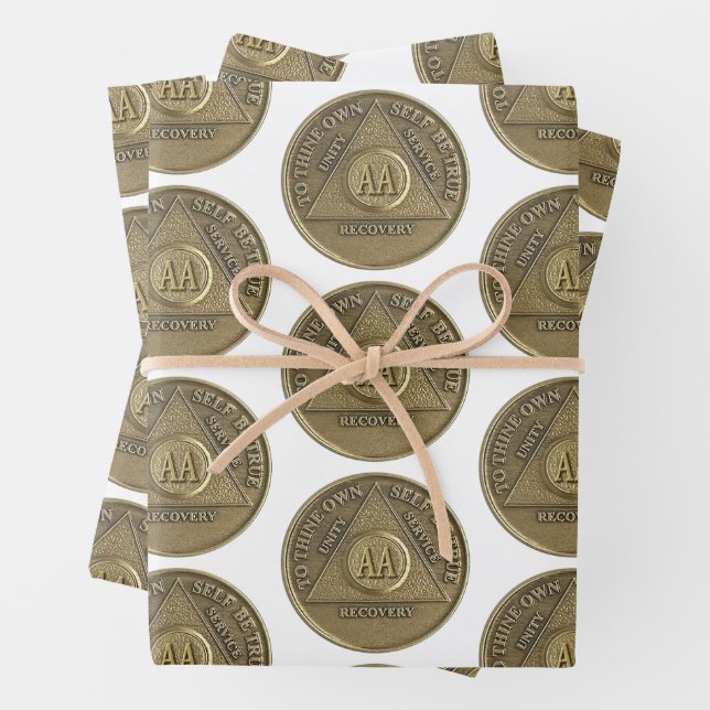 Sober Recovery Anniversary AA on Coin Wrapping Paper Sheets (In situ)