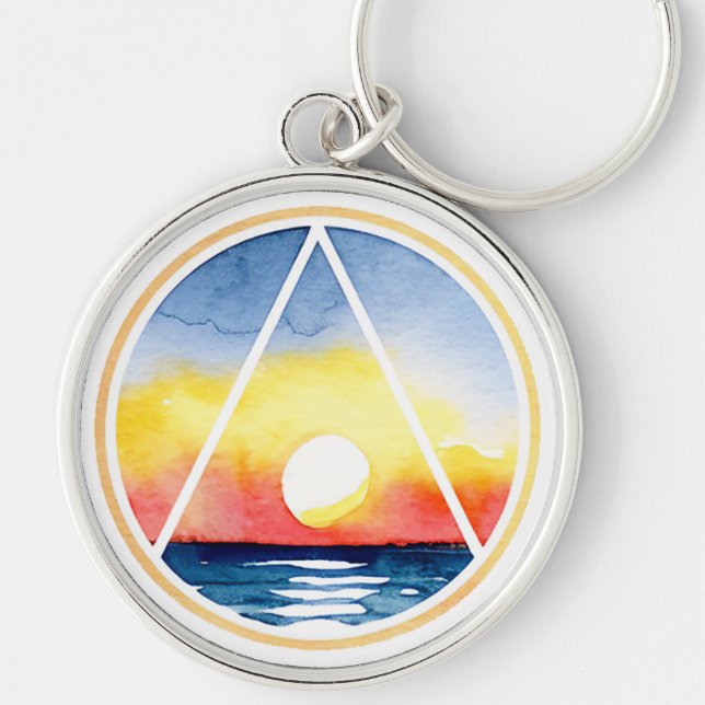 Sober Recovery Symbol Sunset Ocean Keychain (Front)