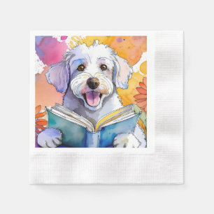 Sober Schnoodle Dog Reading Big Book Recovery Napkins