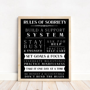 Sober Support Rules Of Sobriety Black Motivational Poster