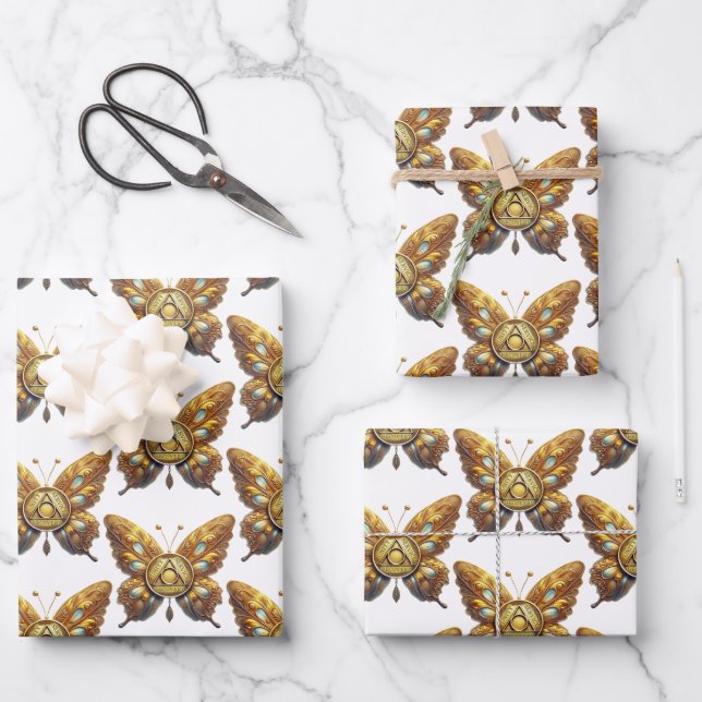 Sober Symbol Butterfly Unity Service Recovery Wrapping Paper Sheets (Front)