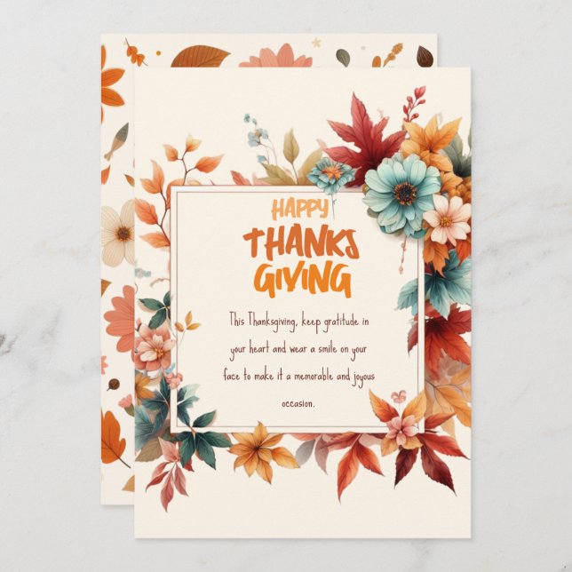 Sober Thanksgiving Cards with Fall Flowers (Front/Back)
