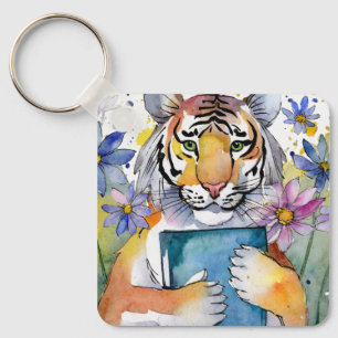 Sober Tiger Holding Big Book AA Prayer CUSTOM Keychain