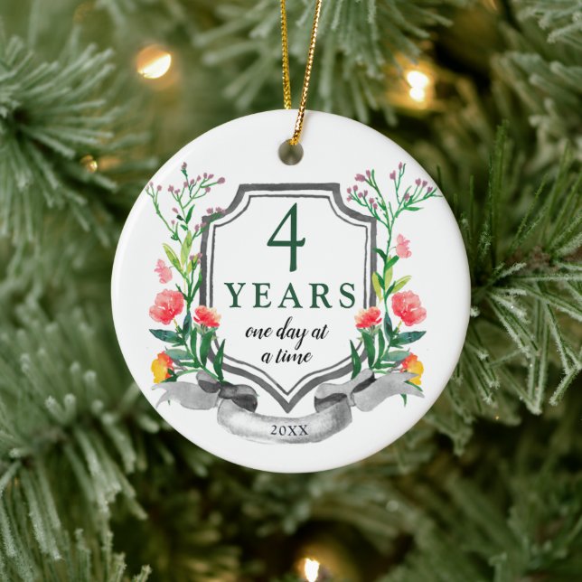 Sobriety Anniversary 4 Years Sober Personalized Ceramic Ornament (Tree)