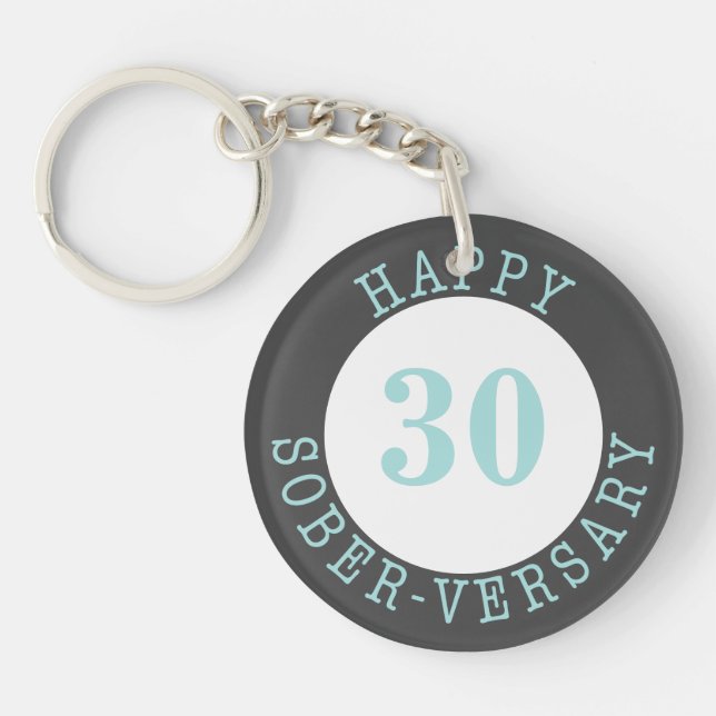 Sobriety Anniversary Black Turquoise Keychain (Front)