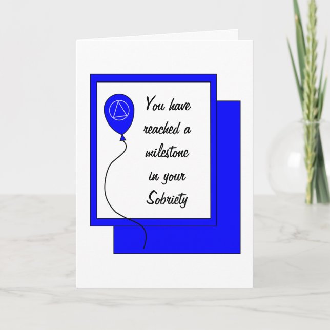 Sobriety Birthday Blue Balloon Congratulations Card (Front)