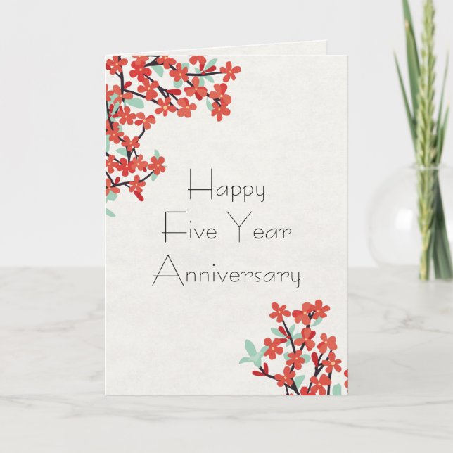 Sobriety Birthday Five Years Flowers Card (Front)