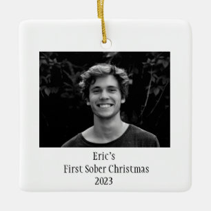 Sobriety Gift Keepsake Minimal Photo Ceramic Ornament