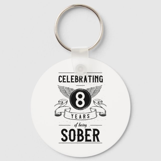 Sobriety Gift Recovery Anniversary 8 Years Sober  Keychain (Front)