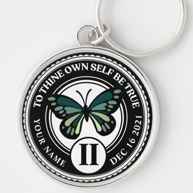 Sobriety Medallion with Green Butterfly Recovery Keychain (Front)
