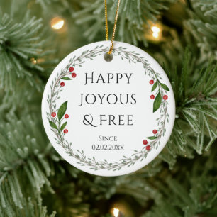 Sobriety Slogan Custom Date, Sober Christmas Gift Ceramic Ornament