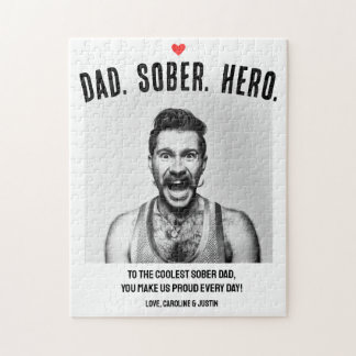 Sobriety Support Gift, Dad Hero Sober Custom Photo Jigsaw Puzzle