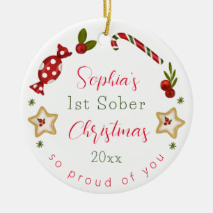 Sobriety XMAS Gift Any Name & sober date Christmas Ceramic Ornament