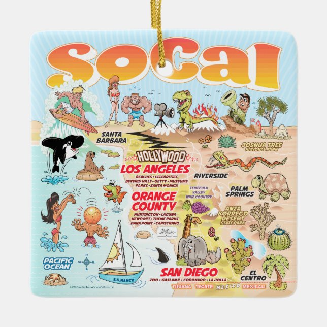 SoCal Square Ceramic Ornament (Front)