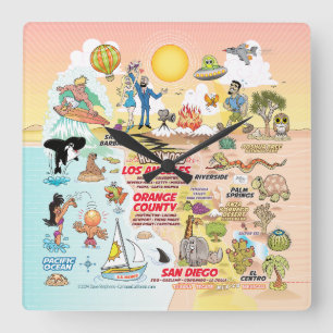 SoCal Sunset Square Wall Clock