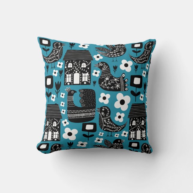 Socando Floral Birds Throw Pillow (Front)