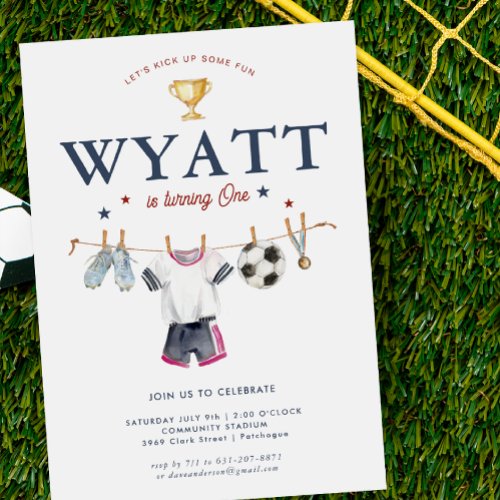 Soccer 1st Birthday  Futbol Football Birthday Invitation