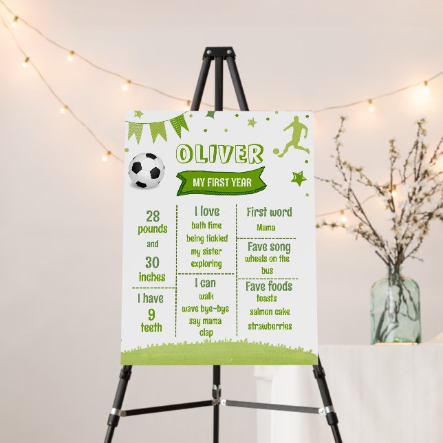 Soccer 1st Birthday Milestone Sign Board Stats (In Situ (Stand))
