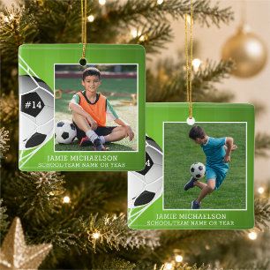 Soccer 2 Photos Name Number Team Personalized Ceramic Ornament