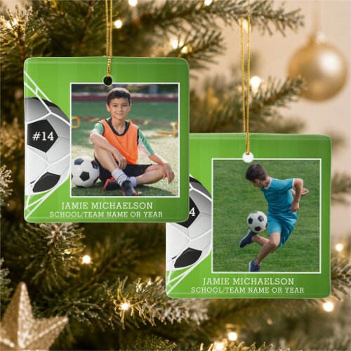 Soccer 2 Photos Name Number Team Personalized Ceramic Ornament
