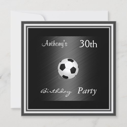 Invitation Soccer 30th Birthday Party  silver