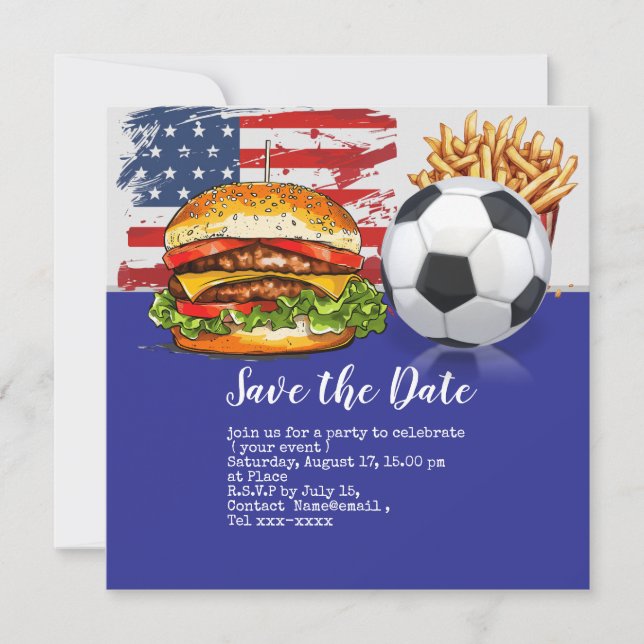 Soccer 4th July Independence Day America Save The Date (Front)