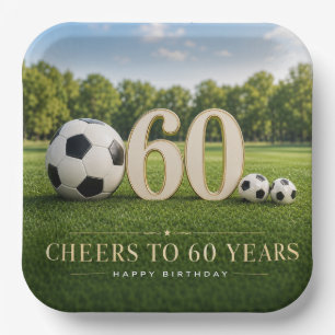 Soccer 60th Birthday with balls on green Paper Plates