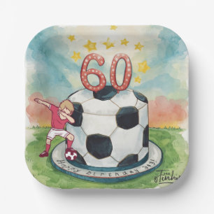Soccer 60th Birthday with balls on green Paper Plates
