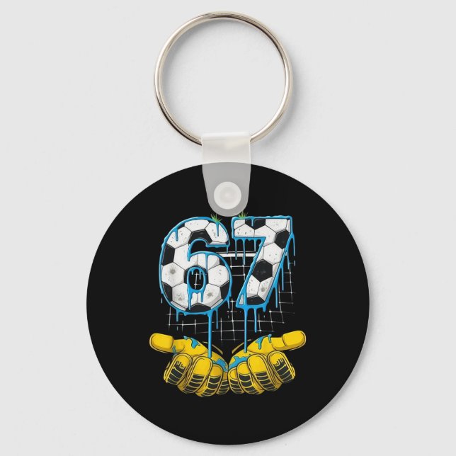 Soccer 67 Six Seven Funny Gen-alpha Meme Drip Kids Keychain (Front)
