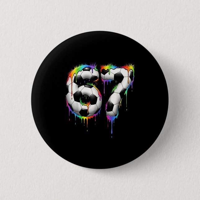 Soccer 67 Six Seven Funny Gen Alpha Meme Rainbow D Button (Front)