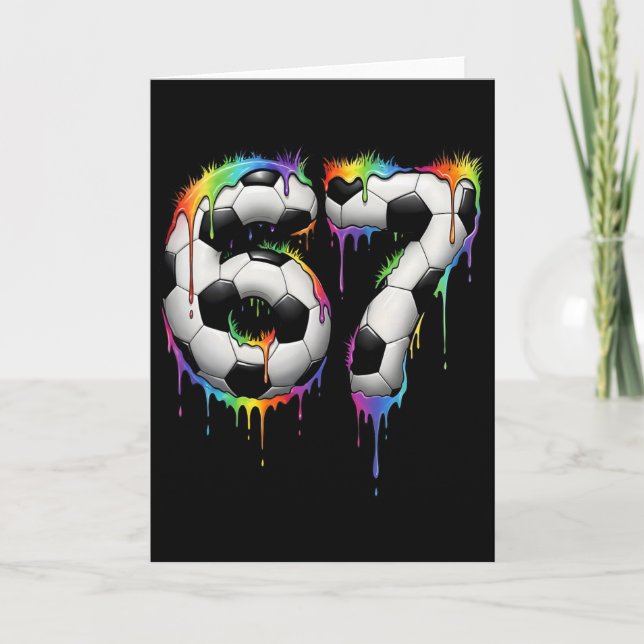 Soccer 67 Six Seven Funny Gen Alpha Meme Rainbow D Card (Front)