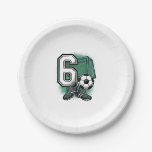 Soccer 6th Birthday Vintage Engraving Shirt Design Paper Plates