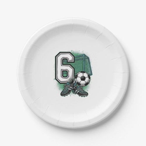 Soccer 6th Birthday Vintage Engraving Shirt Design Paper Plates