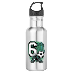 Soccer 6th Birthday Vintage Engraving Shirt Design Stainless Steel Water Bottle