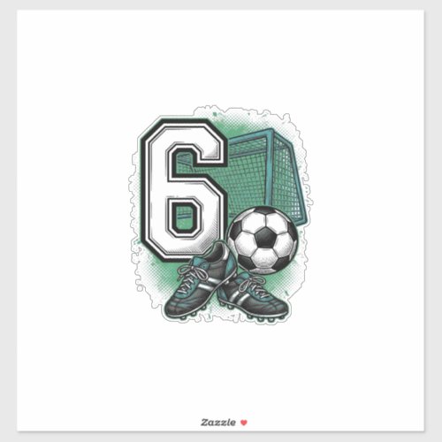 Soccer 6th Birthday Vintage Engraving Shirt Design Sticker
