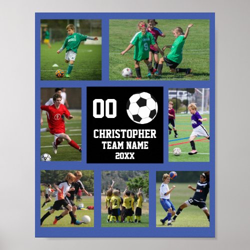 Soccer 7 photo collage Blue team name poster