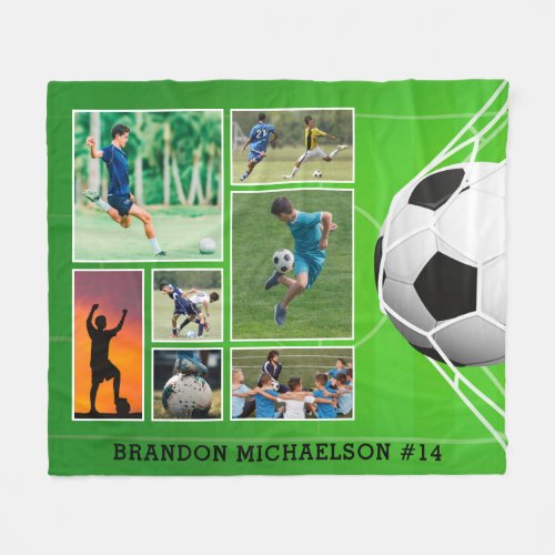 Soccer 7 Photo Collage Personalized Fleece Blanket