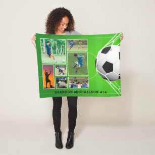 Soccer 7 Photo Collage Personalized Fleece Blanket