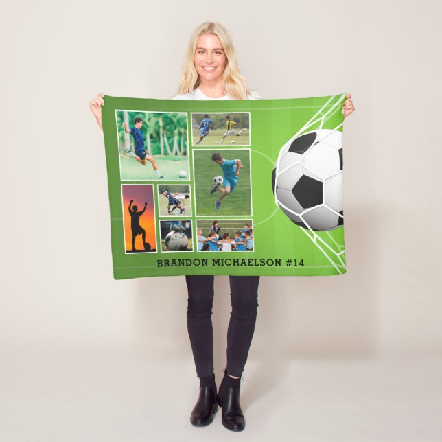 Soccer 7 Photo Collage Personalized Fleece Blanket (In Situ)