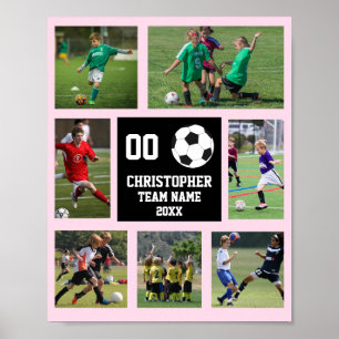 Soccer 7 photo collage Pink Blush team name poster
