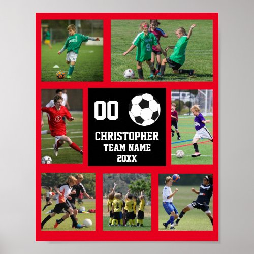 Soccer 7 photo collage Red team name poster