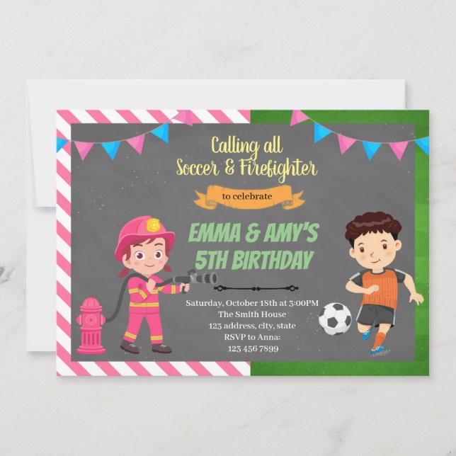 Soccer and firefighter joint party Invitation (Front)