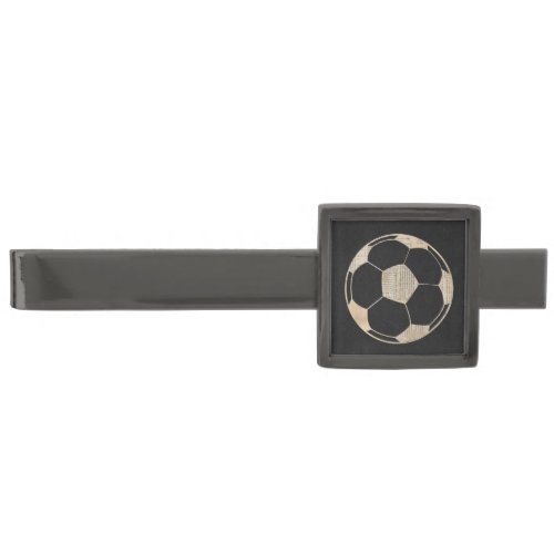 Soccer Art Soccer Ball with Newsprint on Black Gunmetal Finish Tie Bar