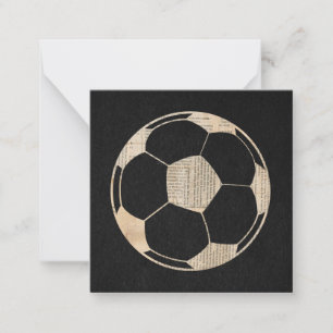 Soccer Art Soccer Ball with Newsprint on Black Note Card