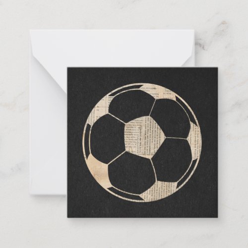 Soccer Art Soccer Ball with Newsprint on Black Note Card