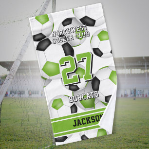 Soccer athlete and team name green black hand towel