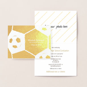 Soccer athlete graduation party gold foil card