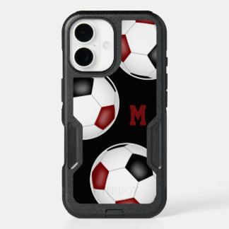 soccer athlete maroon black team colors monogram iPhone 16 case