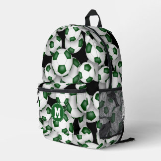 soccer athlete monogram green white team colors printed backpack