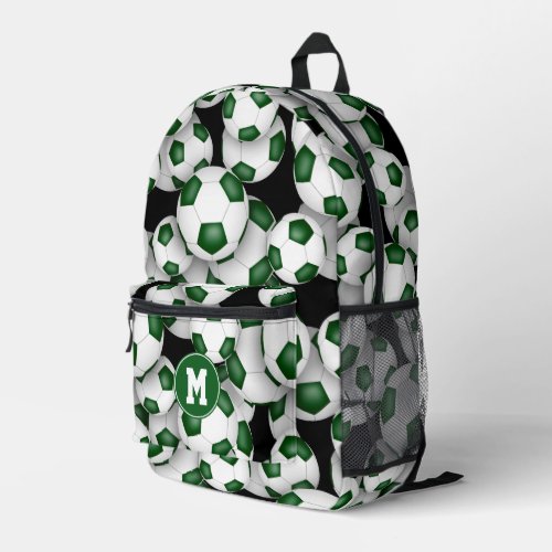 soccer athlete monogram green white team colors printed backpack